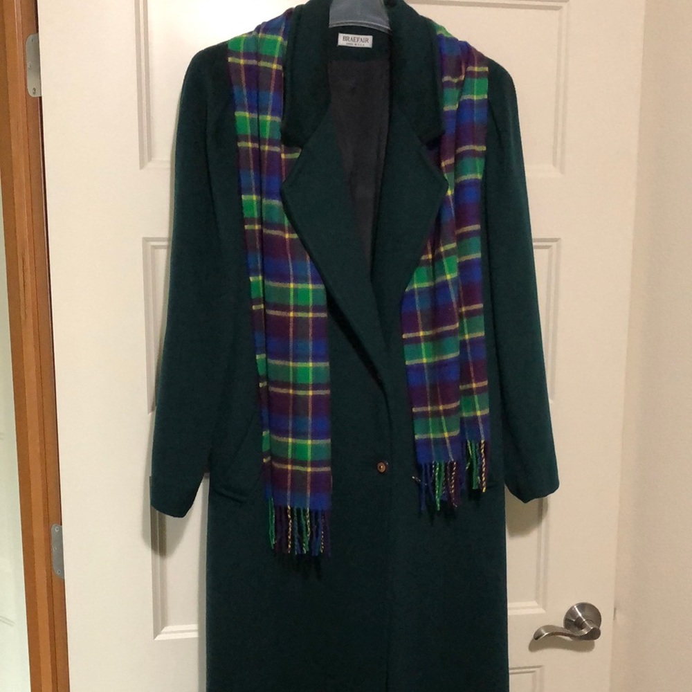 Full length Forest Green Wool Coat & Scarf